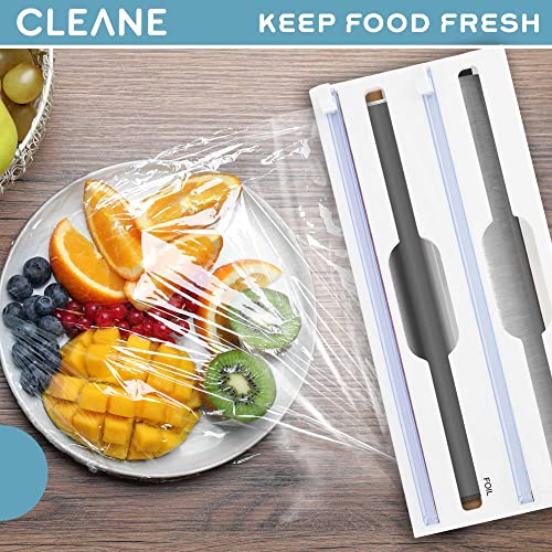 Plastic Wrap Dispenser with Cutter - Aluminum Foil Organization and Storage 2-in-1 Parchment Paper and Plastic Wrap Organizer - Saran Wrap Dispenser for Kitchen Drawer - Compatible with 13 inch Roll