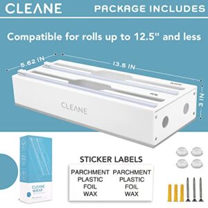 Plastic Wrap Dispenser with Cutter - Aluminum Foil Organization and Storage 2-in-1 Parchment Paper and Plastic Wrap Organizer - Saran Wrap Dispenser for Kitchen Drawer - Compatible with 13 inch Roll