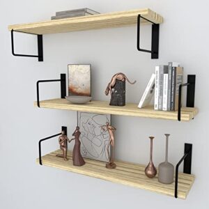 ctpnmcin floating shelves wall mounted set of 3, 24 inch natural wood wall shelves for bedroom/bathroom/living room/study/kitchen…