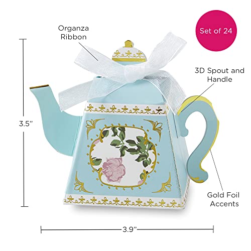 Kate Aspen, Vintage Floral Tea Party Collection, Teapot Tea Party Favor Box, One Size, Blue & Gold Foil (28592NA), Teapot Favor Box with Gold Foil (Set of 24)