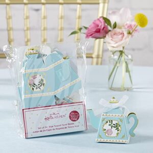 Kate Aspen, Vintage Floral Tea Party Collection, Teapot Tea Party Favor Box, One Size, Blue & Gold Foil (28592NA), Teapot Favor Box with Gold Foil (Set of 24)