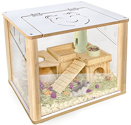 Chngeary Hamster Cage with Transparent Walls, Small Animal Cage Can Observe Pets in Time, Hamster Landscaping House for All Hamsters, Rats, and Other Small Animals of Similar Size