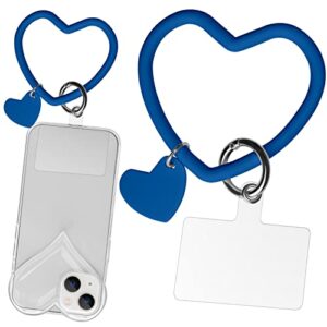 naiadiy silicone heart loop phone lanyard, cell phone hand wrist lanyard strap with key chain holder, universal for phone case anchor fit all smartphones-blue