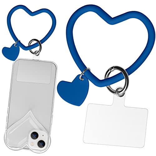 Naiadiy Silicone Heart Loop Phone Lanyard, Cell Phone Hand Wrist Lanyard Strap with Key Chain Holder, Universal for Phone Case Anchor Fit All Smartphones-Blue