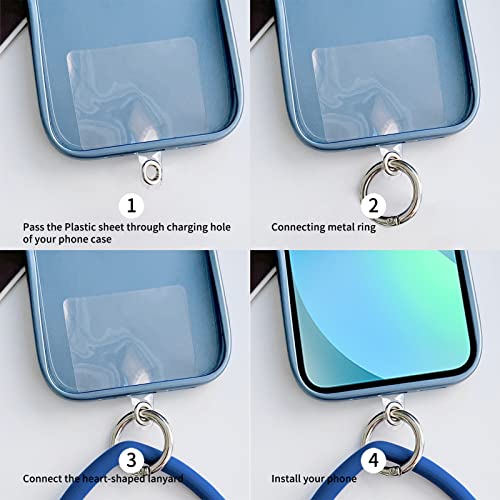 Naiadiy Silicone Heart Loop Phone Lanyard, Cell Phone Hand Wrist Lanyard Strap with Key Chain Holder, Universal for Phone Case Anchor Fit All Smartphones-Blue