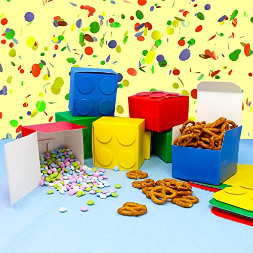 Brick Party Favor Boxes - Building Block Party Supplies - 12 Cardboard Brick Paper Box - Colored Block Gift Goodie Candy Treat Box/Party box for Block Themed Birthday Party/ Baby Shower Block party