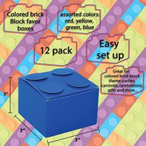 Brick Party Favor Boxes - Building Block Party Supplies - 12 Cardboard Brick Paper Box - Colored Block Gift Goodie Candy Treat Box/Party box for Block Themed Birthday Party/ Baby Shower Block party