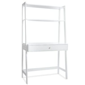 milliard ladder desk with storage, freestanding wall computer desk with drawer and shelves, white