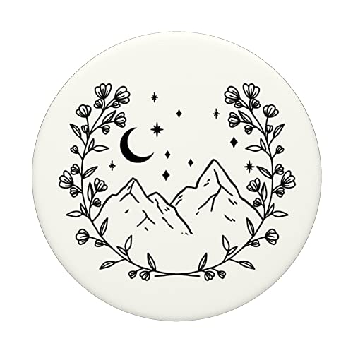 Floral White - Boho Chic Floral Moon Mountain PopSockets Swappable PopGrip