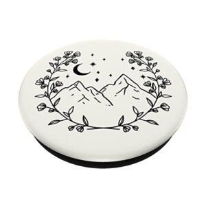 Floral White - Boho Chic Floral Moon Mountain PopSockets Swappable PopGrip