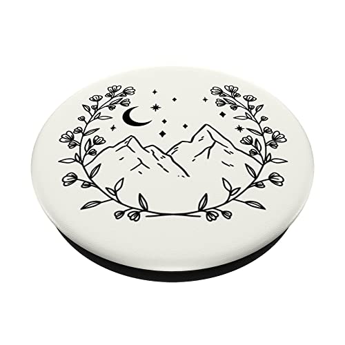 Floral White - Boho Chic Floral Moon Mountain PopSockets Swappable PopGrip