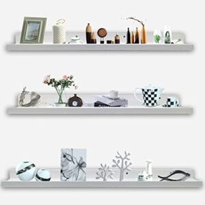goizxol, floating shelves set of 3, wall mounted wood shelves for decor storage, white floating shelves for living room, bedroom, kitchen, bathroom (white, 36inch)