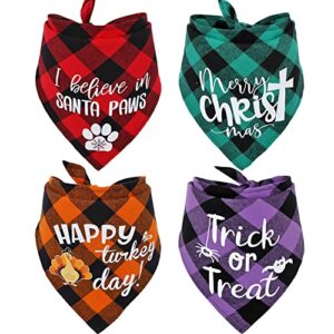 halloween thanksgiving christmas dog plaid bandana triangle bib set scarf accessories holiday for pet dogs cats