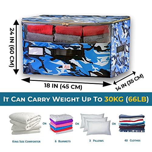 Professional Heavy Duty Extra Large Storage Bag, Moving Bag, for Traveling, Moving And Clothes, Oxford Material !!! [100L] 3 Sides Handles, Carry up to 66LB - 30KG, With Name Holder, Waterproof, Anti Lint, Clothes Organization (Camo - 1 Pack)