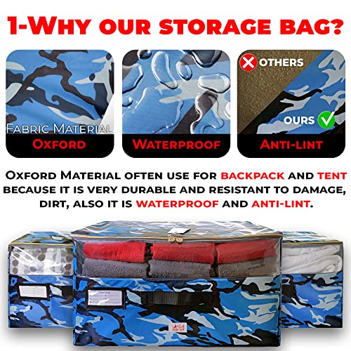 Professional Heavy Duty Extra Large Storage Bag, Moving Bag, for Traveling, Moving And Clothes, Oxford Material !!! [100L] 3 Sides Handles, Carry up to 66LB - 30KG, With Name Holder, Waterproof, Anti Lint, Clothes Organization (Camo - 1 Pack)