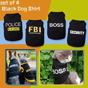 Dog Shirts 4 Pack Cat Apparel Costumes for Cosplay，Breathable Pet T-Shirts，Summer Clothes K9 Security Boss FBI Vest for Dogs Puppy Boy Girl (L, Black)