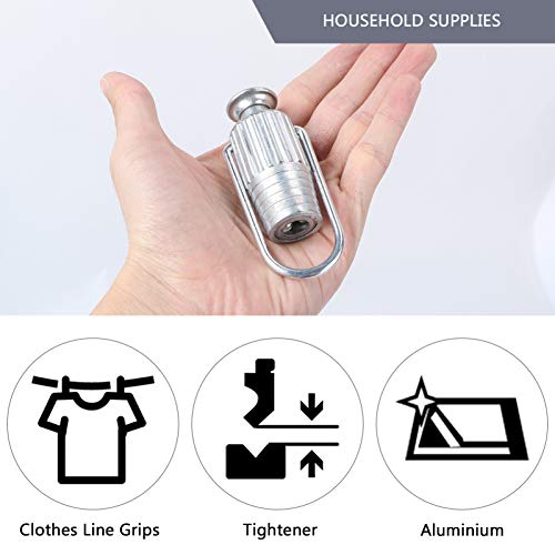 Tofficu Clothes Tightener 2pcs Clothesline Tightener Clothes Line Tight Grips Aluminium Sunline Tight Tool Clothes for Pulleys and Fixed Laundry Lines Ropes Household Supplies Washing Line Tightener