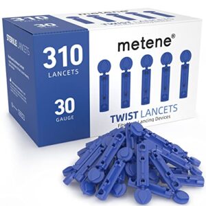 metene twist top lancets for lancing devices, 310 count, 30 gauge sterile lancets for blood sugar test, diabetic lancets-dark blue
