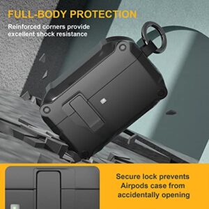 Airpods Pro Case with Automatic Magnetic Lock Clip,Apple Airpods Pro Case Cover with Keychain, Military Grade Armour Protective Airpods Pro (2019) Case with Support Wireless Charging(Black)