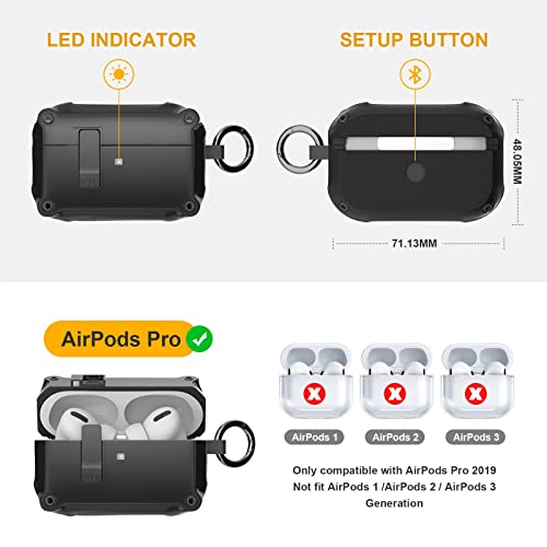 Airpods Pro Case with Automatic Magnetic Lock Clip,Apple Airpods Pro Case Cover with Keychain, Military Grade Armour Protective Airpods Pro (2019) Case with Support Wireless Charging(Black)