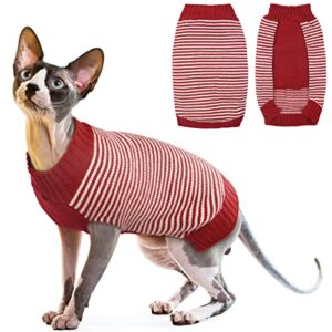 nanaki striped cat sweaters,pet cat knitwear sweater kitty pullover sweater pet winter knitted clothes for small dogs cats(red,xl)
