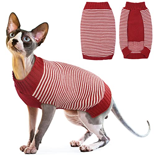 Nanaki Striped Cat Sweaters,Pet Cat Knitwear Sweater Kitty Pullover Sweater Pet Winter Knitted Clothes for Small Dogs Cats(red,XL)