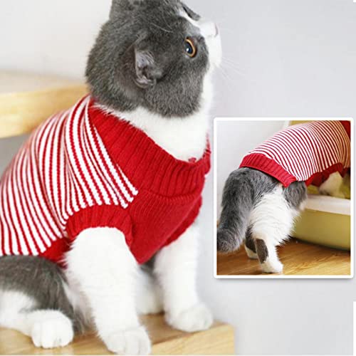 Nanaki Striped Cat Sweaters,Pet Cat Knitwear Sweater Kitty Pullover Sweater Pet Winter Knitted Clothes for Small Dogs Cats(red,XL)