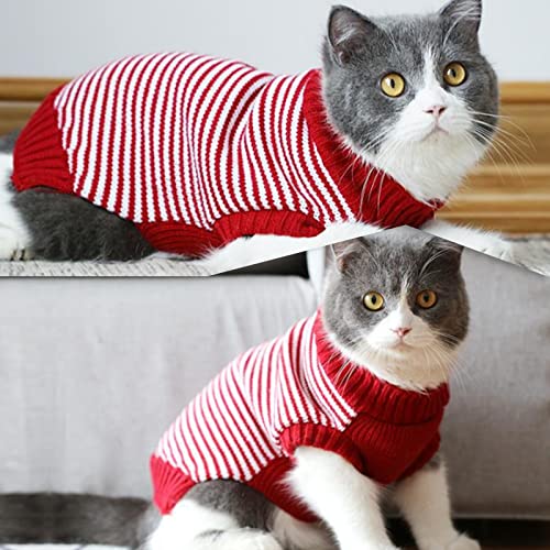 Nanaki Striped Cat Sweaters,Pet Cat Knitwear Sweater Kitty Pullover Sweater Pet Winter Knitted Clothes for Small Dogs Cats(red,XL)