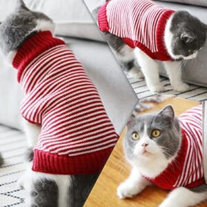 Nanaki Striped Cat Sweaters,Pet Cat Knitwear Sweater Kitty Pullover Sweater Pet Winter Knitted Clothes for Small Dogs Cats(red,XL)