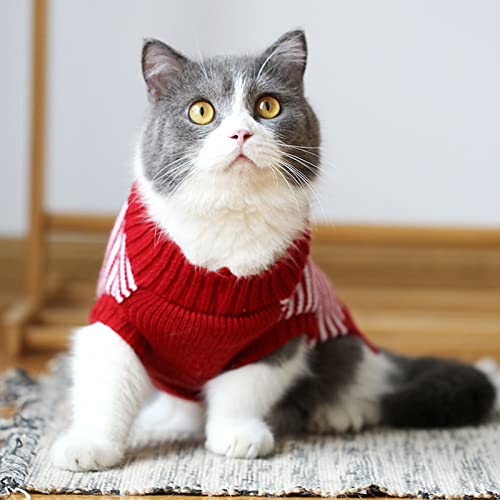 Nanaki Striped Cat Sweaters,Pet Cat Knitwear Sweater Kitty Pullover Sweater Pet Winter Knitted Clothes for Small Dogs Cats(red,XL)