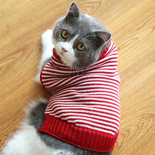 Nanaki Striped Cat Sweaters,Pet Cat Knitwear Sweater Kitty Pullover Sweater Pet Winter Knitted Clothes for Small Dogs Cats(red,XL)