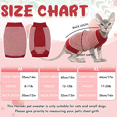 Nanaki Striped Cat Sweaters,Pet Cat Knitwear Sweater Kitty Pullover Sweater Pet Winter Knitted Clothes for Small Dogs Cats(red,XL)