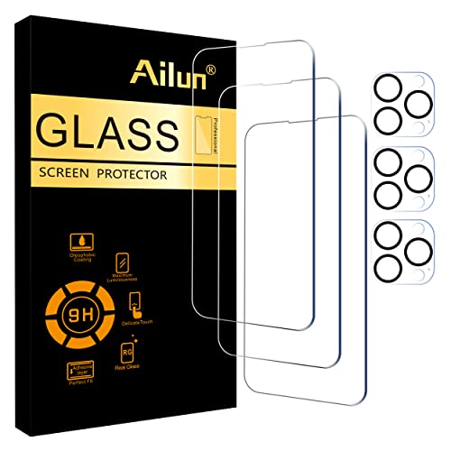 Ailun 3 Pack Screen Protector for iPhone 14 Pro[6.1 inch] + 3 Pack Camera Lens Protector,Sensor Protection,Dynamic Island Compatible,Case Friendly Tempered Glass Film,[9H Hardness] - HD