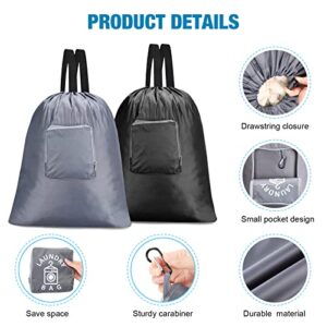 2 Pcs Travel Laundry Bag Dirty Clothes Bag Travel Bags Dirty Laundry Travel Bag Foldable Dirty Clothes Bag for Traveling Women Travel Accessories with Zipper Drawstring for Camp Gym (Gray, Black)