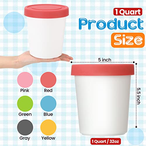 6 Pieces Ice Cream Containers for Homemade Ice Cream 1 Quart Reusable Ice Cream Storage Containers for Freezer with Silicone Lids Easy Stacking Large Ice Cream Tubs Storage for Frozen Yogurt Gelato