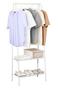 weashume clothes rack with 2-tier metal bottom shelves portable garment rack double rod coat rack for bedroom hanger clothes ,shoes rack white
