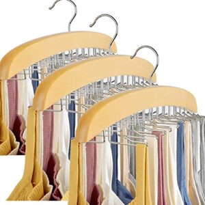 3 Pack Tank Top Hanger with Premium Wood,24 Large Capacity Foldable Metal Hooks,Space Saving,360° Rotating,Closet Organizer for Tank Tops/Bras/Scarfs/Ties/Belts/Camisole/Bathing Suits/Stockings