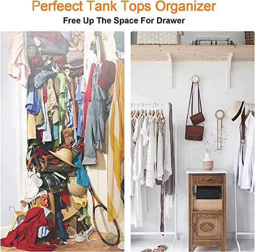 3 Pack Tank Top Hanger with Premium Wood,24 Large Capacity Foldable Metal Hooks,Space Saving,360° Rotating,Closet Organizer for Tank Tops/Bras/Scarfs/Ties/Belts/Camisole/Bathing Suits/Stockings