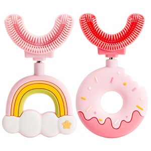 qiqamole toddler toothbrush u-shaped kids toothbrush baby soft silicone toothbrush manual training toothbrush infant 360° oral teeth cleaning design for kids 2-7 years old (pink)