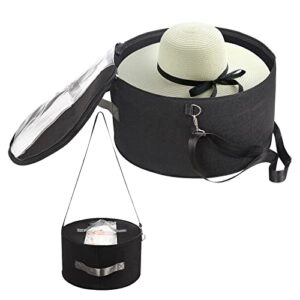 litlandstar hat organizer for women and men, round hat storage box portable felt hat container foldable hat holder with dust proof lid, hat rack for closet or travel (17" d x 10" h, black)
