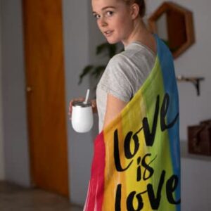 LFMU Pride Rainbow Flannel Blanket Love is Love LGBT Community Super Soft Cozy Throw Blanket Premium Fleece 50" x 60",for Sofa, Couch, Bed, Camping, Travel