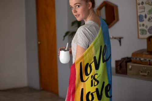 LFMU Pride Rainbow Flannel Blanket Love is Love LGBT Community Super Soft Cozy Throw Blanket Premium Fleece 50" x 60",for Sofa, Couch, Bed, Camping, Travel