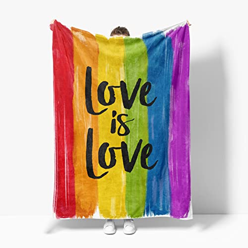 LFMU Pride Rainbow Flannel Blanket Love is Love LGBT Community Super Soft Cozy Throw Blanket Premium Fleece 50" x 60",for Sofa, Couch, Bed, Camping, Travel