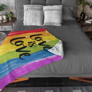 LFMU Pride Rainbow Flannel Blanket Love is Love LGBT Community Super Soft Cozy Throw Blanket Premium Fleece 50" x 60",for Sofa, Couch, Bed, Camping, Travel