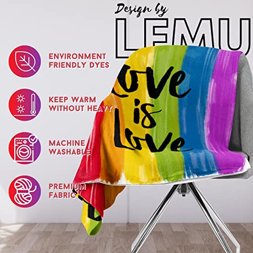 LFMU Pride Rainbow Flannel Blanket Love is Love LGBT Community Super Soft Cozy Throw Blanket Premium Fleece 50" x 60",for Sofa, Couch, Bed, Camping, Travel