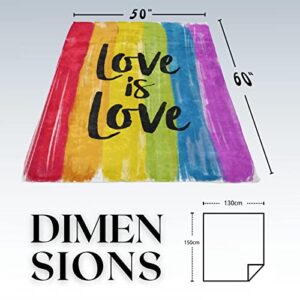 LFMU Pride Rainbow Flannel Blanket Love is Love LGBT Community Super Soft Cozy Throw Blanket Premium Fleece 50" x 60",for Sofa, Couch, Bed, Camping, Travel