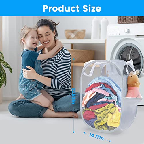 Mesh Pop Up Laundry Hamper - Foldable Laundry Basket with Durable Handles, Folding Mesh Laundry Basket for Dorm, Laundry Room, Bedroom, Rv(White)