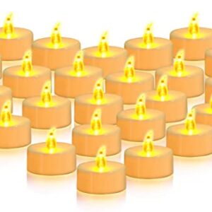 JOSU LED Tea Lights Candles [24 Pack] Flameless Candles, Realistic Battery Operated Candles, Flickering Bright Tealights with Warm Yellow Light for Party, Wedding, Valentine's Day