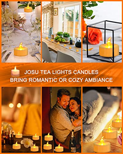 JOSU LED Tea Lights Candles [24 Pack] Flameless Candles, Realistic Battery Operated Candles, Flickering Bright Tealights with Warm Yellow Light for Party, Wedding, Valentine's Day