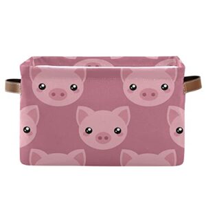 kigai pink pig cartoon storage baskets rectangle foldable canvas fabric organizer storage boxes with handles for home office decorative closet shelves clothes storage